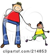 Poster, Art Print Of Childs Sketch Of A Father Holding Hands With His Son - 3