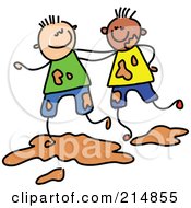 Childs Sketch Of Two Boys Playing In Mud
