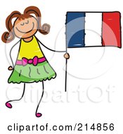 Childs Sketch Of A Little Girl Holding A French Flag