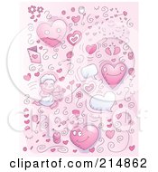 Poster, Art Print Of Background Of Pink Valentine Doodles With Hearts And Cupid