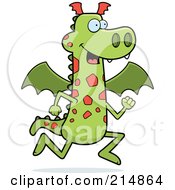 Royalty Free RF Clipart Illustration Of A Green And Orange Spotted Dragon Running
