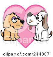 Poster, Art Print Of Pair Of Dogs In Love Over A Pink Heart