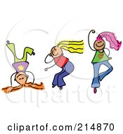 Royalty Free RF Clipart Illustration Of A Childs Sketch Of Three Girls Playing Together 4