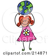 Poster, Art Print Of Childs Sketch Of A Girl Holding Up A Globe Ball