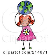 Royalty Free RF Clipart Illustration Of A Childs Sketch Of A Girl Holding Up A Globe Ball