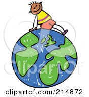 Royalty Free RF Clipart Illustration Of A Childs Sketch Of Childs Sketch Of A Boy Sitting On A Globe by Prawny