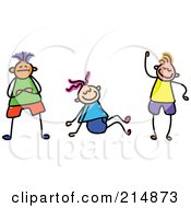 Poster, Art Print Of Childs Sketch Of A Group Of Three Happy Kids - 1