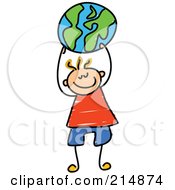 Poster, Art Print Of Childs Sketch Of A Boy Holding Up A Globe Ball