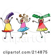 Royalty Free RF Clipart Illustration Of A Childs Sketch Of Three Girls Playing Together 3