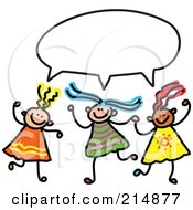 Poster, Art Print Of Childs Sketch Of Three Girls With A Word Balloon