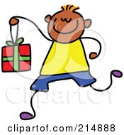 Poster, Art Print Of Childs Sketch Of A Boy Carrying A Gift Box