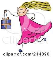 Poster, Art Print Of Childs Sketch Of A Girl Carrying A Gift Box