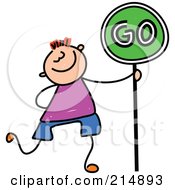 Childs Sketch Of A Boy Walking With A Go Sign
