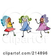 Royalty Free RF Clipart Illustration Of A Childs Sketch Of Three Girls Playing Together 2