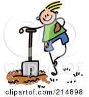 Royalty Free RF Clipart Illustration Of A Childs Sketch Of A Boy Leaning On A Shovel