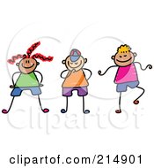 Poster, Art Print Of Childs Sketch Of A Group Of Three Happy Kids - 2