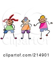 Royalty Free RF Clipart Illustration Of A Childs Sketch Of A Group Of Three Happy Kids 2