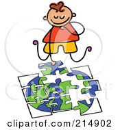 Poster, Art Print Of Childs Sketch Of A Boy Doing A Globe Puzzle