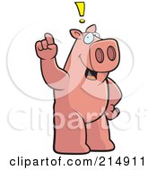 Big Pig Standing On His Hind Legs Holding His Finger Up With An Idea