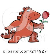 Poster, Art Print Of Romantic Dinosaur Presenting A Rose
