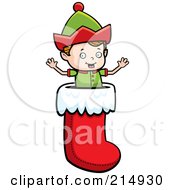 Poster, Art Print Of Tiny Elf Popping Out Of A Christmas Stocking