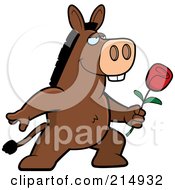Poster, Art Print Of Romantic Donkey Presenting A Rose