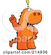 Royalty Free RF Clipart Illustration Of A Big Tyrannosaurus Rex Standing On His Hind Legs Holding His Finger Up With An Idea