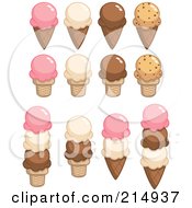 Digital Collage Of Strawberry Vanilla Chocolate And Cookie Dough Ice Cream Cones