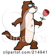 Royalty Free RF Clipart Illustration Of A Romantic Weasel Presenting A Rose by Cory Thoman