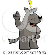 Poster, Art Print Of Big Wolf Standing On His Hind Legs Holding His Finger Up With An Idea