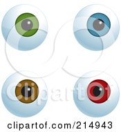 Poster, Art Print Of Digital Collage Of Green Blue Brown And Red Eyeballs