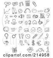 Poster, Art Print Of Digital Collage Of Black And White Doodled Icons