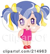 Cute Waving Manga Girl With Blue Hair