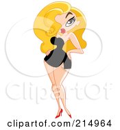 Royalty Free RF Clipart Illustration Of A Sexy Blond Bombshell Pinup Woman In A Black Dress