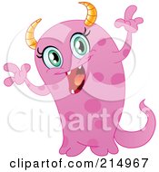 Poster, Art Print Of Pink Female Monster With Horns