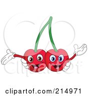 Royalty Free RF Clipart Illustration Of Two Happy Cherry Characters Holding Their Arms Up