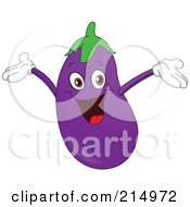 Happy Eggplant Character Holding His Arms Up