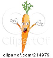 Royalty Free RF Clipart Illustration Of A Happy Carrot Character Holding His Arms Up by yayayoyo