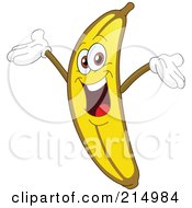 Royalty Free RF Clipart Illustration Of A Happy Banana Character Holding His Arms Up by yayayoyo