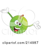 Happy Green Apple Character Holding His Arms Up
