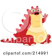 Poster, Art Print Of Chubby Red Monster Sitting And Waving