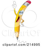 Royalty Free RF Clipart Illustration Of A Smart Pencil Character Holding A Finger Up And Scribbling