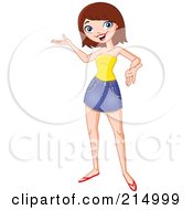 Royalty Free RF Clipart Illustration Of A Brunette Woman In A Mini Skirt Presenting