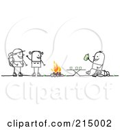 Camping Couple Talking To A Man Drinking By A Fire