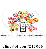 Royalty Free RF Clipart Illustration Of A Stick Woman With Discount Signs by NL shop