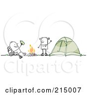 Camping Couple Around Their Campfire