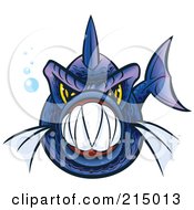 Aggressive Blue And Purple Piranha Fish With Sharp Teeth
