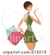 Poster, Art Print Of Short Haired Woman Shopping In A Green Dress - From The Knees Up