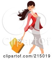 Poster, Art Print Of Woman Shopping In A Gray Dress And Red Blazer - From The Knees Up