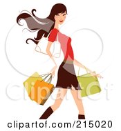 Poster, Art Print Of Woman Shopping In A Skirt And Red Shirt - From The Knees Up